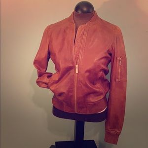 Michael Kors Lambskin Leather Ribbed Trim Jacket